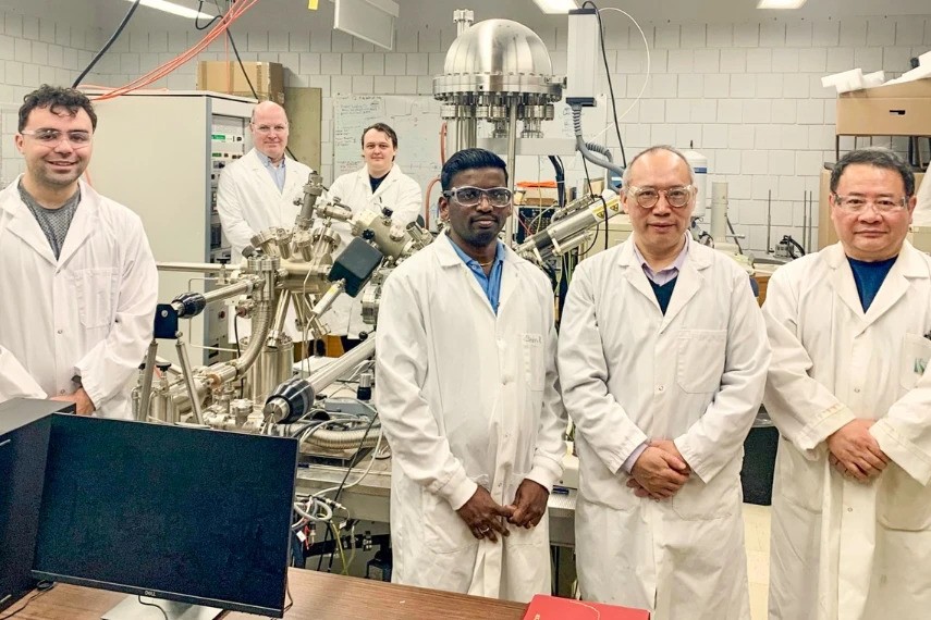 Left to right: Jonathan Quintal (PhD student), Dr. Stefan Kycia, Cameron McGuire (PhD student), Dr. Antony Thiruppathi (Postdoctoral fellow), Dr. Aicheng Chen, Dr. De-Tong Jiang.