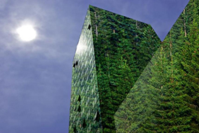 Image of tall building with greenery covering its exterior