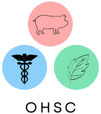 OHSC logo with outline of a pig, outline of a leaf, and caduceus medical symbol.