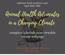 A graphic of a poster advertising the 'Animal Health Advocates in a Changing Climate' symposium on April 24th.