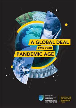 A photograph of the cover of the World Health Organization report entitled 'A Global Deal for our Pandemic Age'