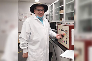 Kevin Keener wearing PPE while in a lab conducting research