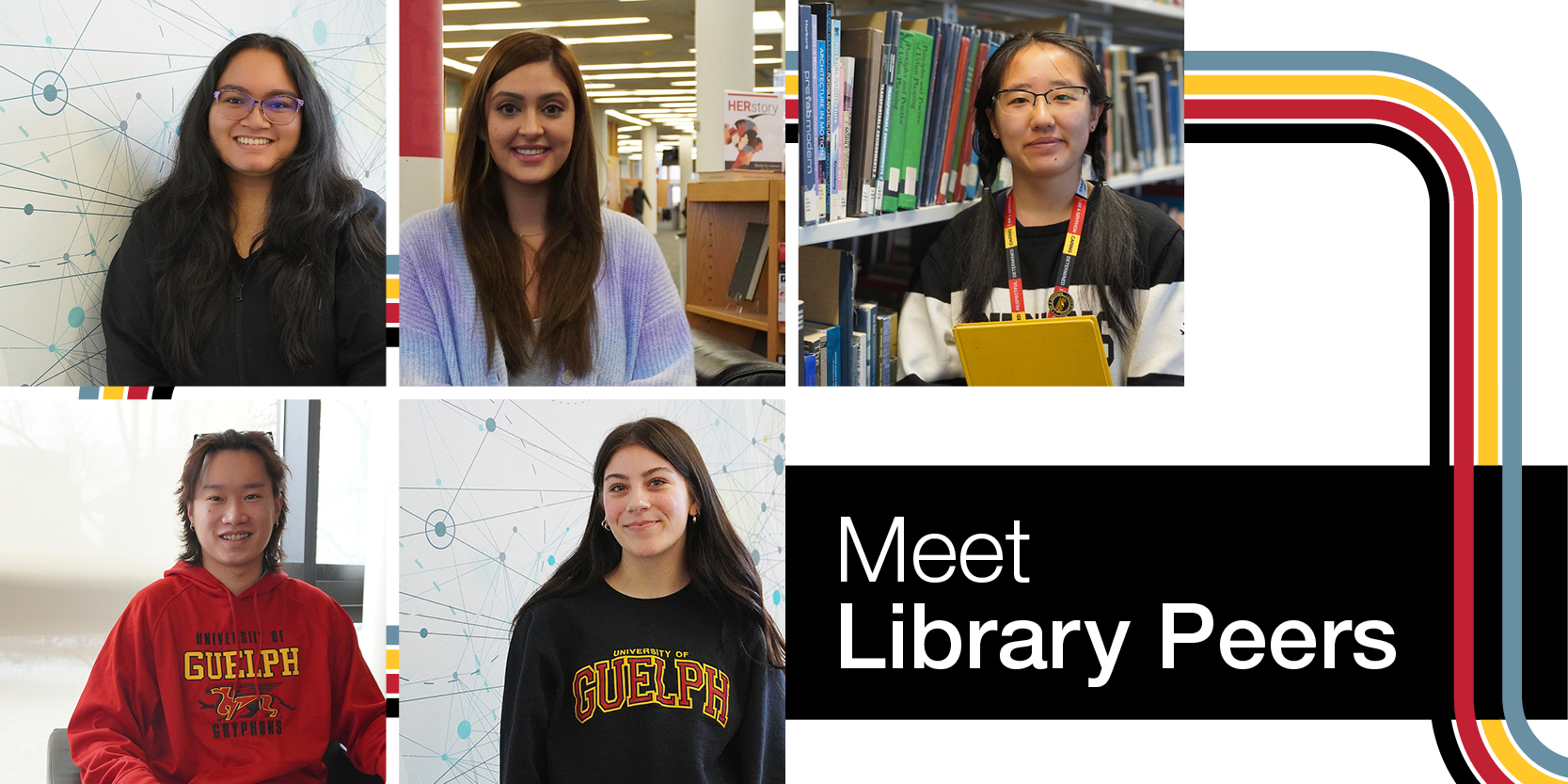 Photos of five library peer helpers.